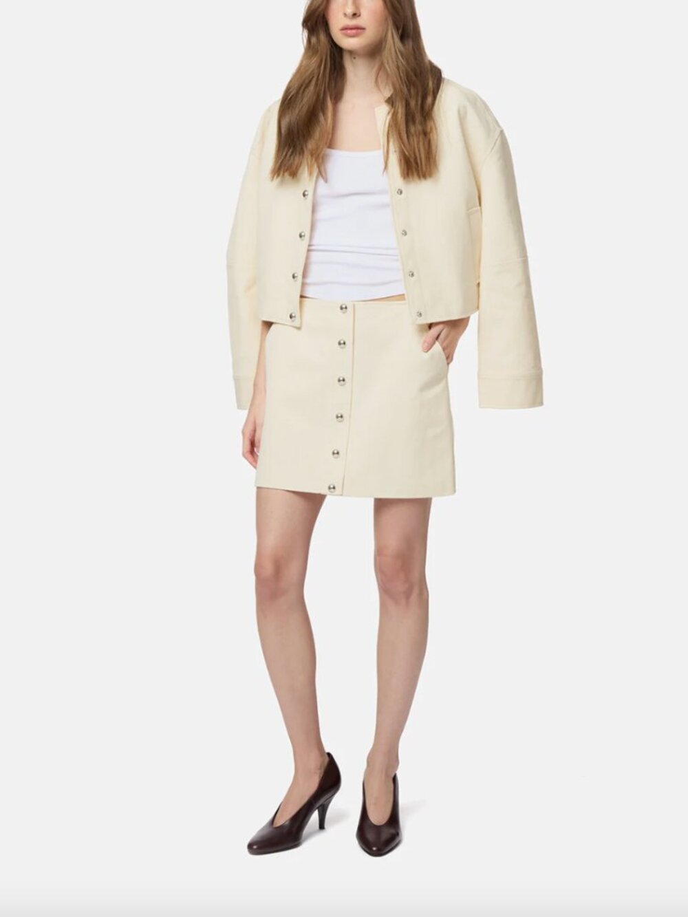 $225 Apparis Ivory Cotton Mini Button Ella Canvas Skirt size XS